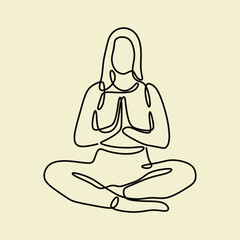 woman girl do yoga pose activity oneline continuous line art