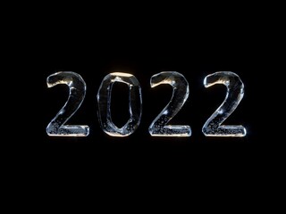 new year 2022 ice on a black background