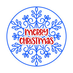 Merry Christmas sign on snowflake background