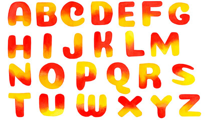 Hand drawn watercolor alphabet latin