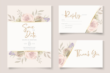 Fototapeta na wymiar Beautiful hand drawn roses wedding invitation card set