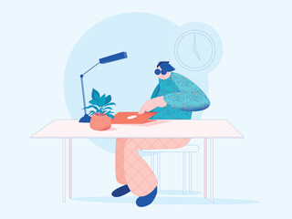 Digital freelancer finishes work in a nicely decorated modern office on a laptop