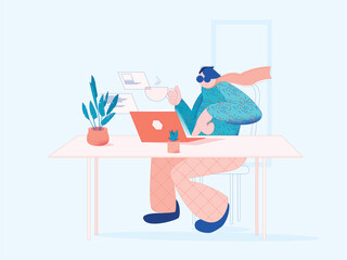 Digital freelancer man works in a nicely decorated modern office on a laptop