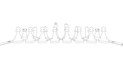The contour of the figure on the chessboard from black lines isolated on white background. Front view. Vector illustration