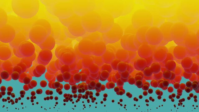 Beautiful multicolored abstract background of moving and changing size and color spheres. Hypnotic bright and colorful 3D looping animation. Backdrop of red, yellow and orange lava lamps.