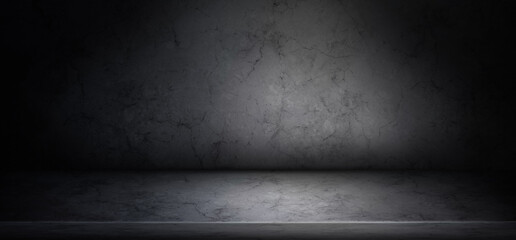 Desk of free space and black wall lighting empty studio room