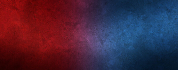 Rough concrete wall background with red blue neon lights and glowing lights. Lighting effect on...