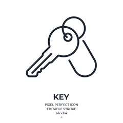 Key editable stroke outline icon isolated on white background flat vector illustration. Pixel perfect. 64 x 64.