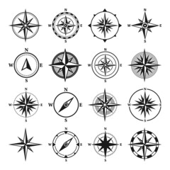 Vintage marine wind rose, nautical chart. Monochrome navigational compass with cardinal directions of North, East, South, West. Geographical position, cartography and navigation. Vector illustration.