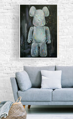 Famous bearbrick toy artwork in interior visualization