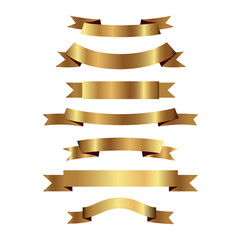 Set of golden ribbons vector.