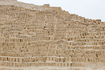 Huaca Pucllana archeological site in San Isidro disctrict. Ancient pre-inca ruins in the middle of an urban city.