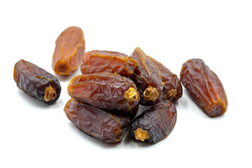 Date fruits on the white background. Fresh Medjool Dates for ramadan. Close up