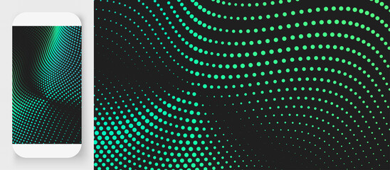 Fading pattern of solid circle dots. Wavy dotted background. 3d vector illustration with particles.