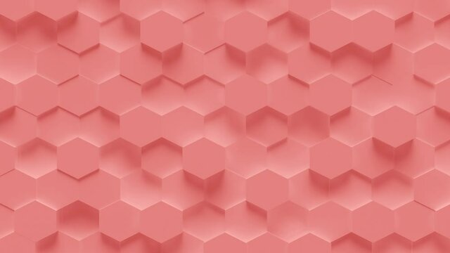 Minimal Hexagons Loop 1 Light Red. Random waving motion background made of small red hexagons. Honeycomb mesh. Coral red background. Abstract warm concept. Seamless loop. 

