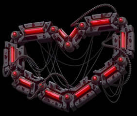 Black futuristic font. Light red neon. Heart symbol. 