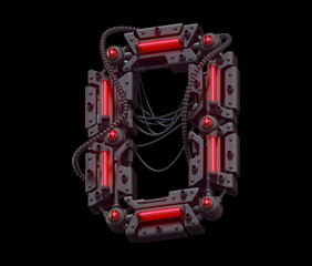 Fototapeta premium Black futuristic font. Light red neon. Letter O. 