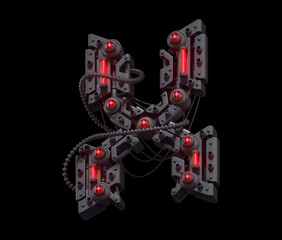 Naklejka premium Black futuristic font. Light red neon. Letter X. 