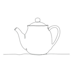 One single line drawing of a kettle isolated on white background.Beautiful hand-drawn design vector illustration for posters, wall art, tote bag, mobile case, t-shirt print.  