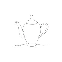One single line drawing of a kettle isolated on white background.Beautiful hand-drawn design vector illustration for posters, wall art, tote bag, mobile case, t-shirt print.  