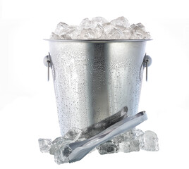 metal bucket with crushed ice and  ice tongs isolated on white background. © Igor Dudchak