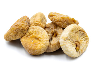 Dried figs isolated on white background. Tasty snack figs. Close up