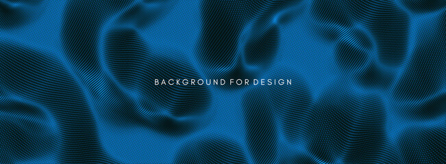 Background with convex forms. Grid surface with ripples and reflections. 3d dynamic vector illustration.