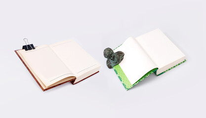 Open book in with white sheets isolated on a white background