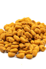 Snack toasted salted corn isolated on white background. Snack fresh nuts. close up story format