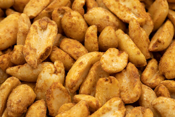 Close-up salted roasted peanuts. food background. Snack fresh nuts. close-up nuts