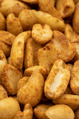 Close-up salted roasted peanuts. food background. Snack fresh nuts. close-up nuts. Story format