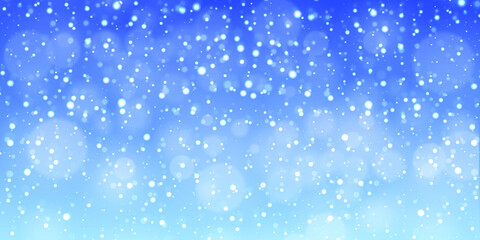 Winter blue background with falling snow, 3d vector illustration