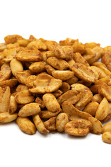 Salted roasted peanuts isolated on white background. Snack fresh nuts. close-up nuts. Story format