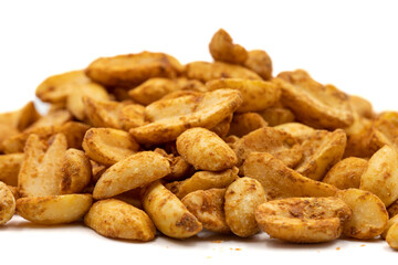 Salted roasted peanuts isolated on white background. Snack fresh nuts. close-up nuts