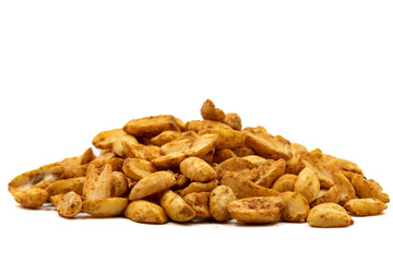 Salted roasted peanuts isolated on white background. Snack fresh nuts. close-up nuts