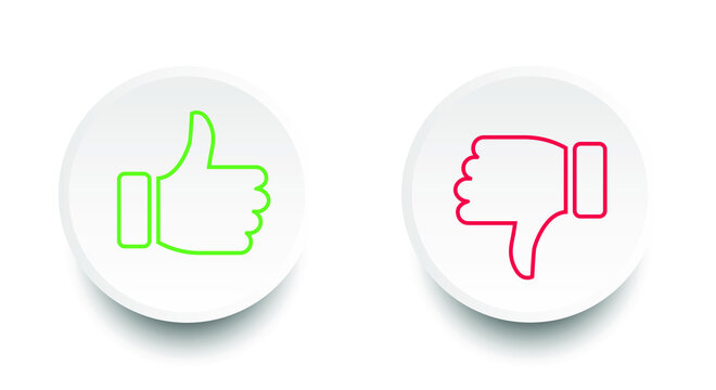 Thumbs up and thumbs down button, like and deslike symbol, positive and negative icon. Vector illustration.