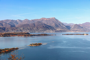 Autumn on Lake Garda. View of the lake and small islands