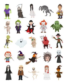 Set of spooky pop culture characters for Halloween holiday.