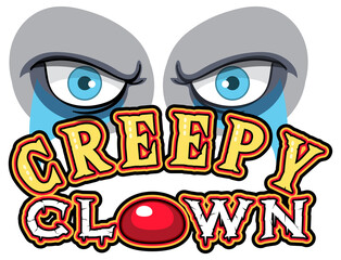 Creepy clown word logo with clown eyes