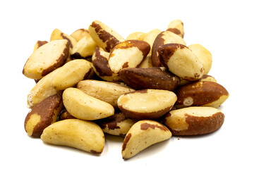 Brazil nut isolated on white background. Snack nuts. Close-up.