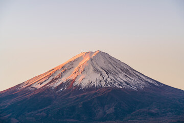 山梨県・河口湖　早朝の赤富士【Mt. Fuji shining in the morning sun called "Aka Fuji"】