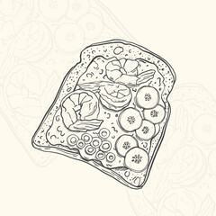 Illustration toast sketch food.Hand drawn element design menu. Isolated object in white background