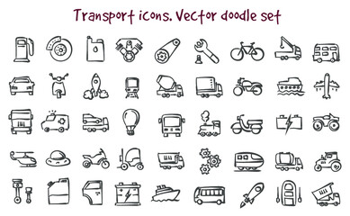 Vector set of transport doodle icon