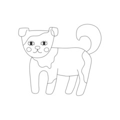 Cute dog stands on four legs. Line art domestic animal. Childish vector illustration in flat style.