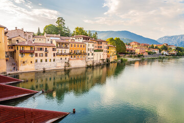 Obraz premium View from the Vecchio bridge at Brenta river in Bassano del Grappa, Italy