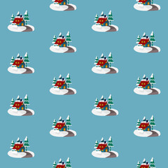 cottage and pine tree in snow seamless pattern, for fabric pattern, tile, gift paper