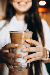 Cold coffee latte with ice