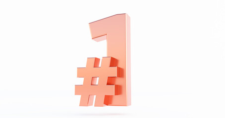 3d render of Hashtag icon with number one. - obrazy, fototapety, plakaty