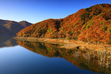 岩手県奥州市　紅葉の奥州湖