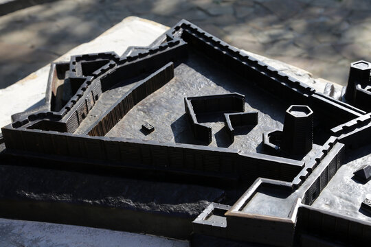 Chyhyryn, Ukraine - August 14, 2021: Model of old Chigirin fortress, a historical city in central Ukraine and a former Hetman residence.